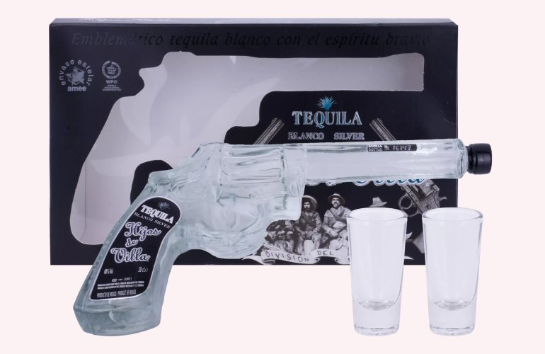 Hijos de Villa Tequila Blanco Silver 40% Vol. 0,2l in Geschenkbox mit 2 Shotgläsern