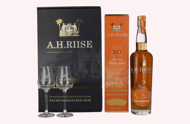 A.H. Riise X.O. Reserve Superior Cask 40% Vol. 0,7l in Giftbox with 2 glasses