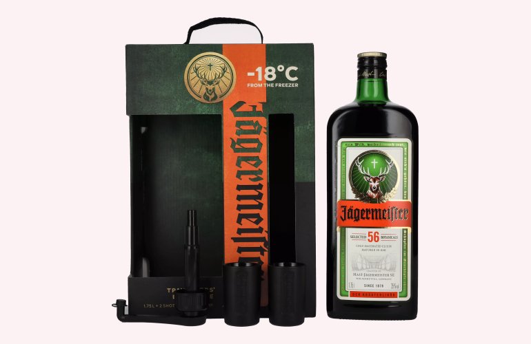 Jägermeister TRAVELLERS' EXCLUSIVE 35% Vol. 1,75l in Giftbox with 2 Shotgläsern and Dosierpumpe