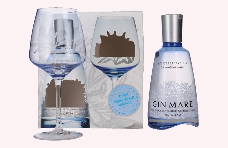 Gin Mare Mediterranean Gin 42,7% Vol. 0,7l in Geschenkbox mit Glas
