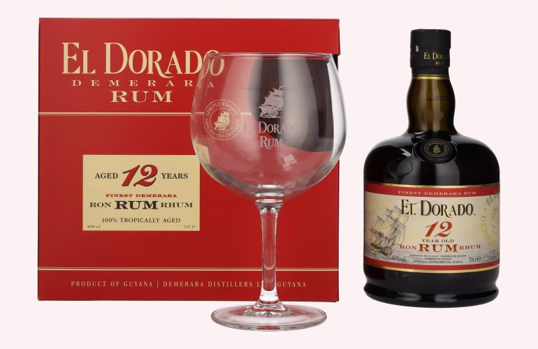 El Dorado 12 Years Old Finest Demerara Rum 40% Vol. 0,7l in Geschenkbox mit Glas